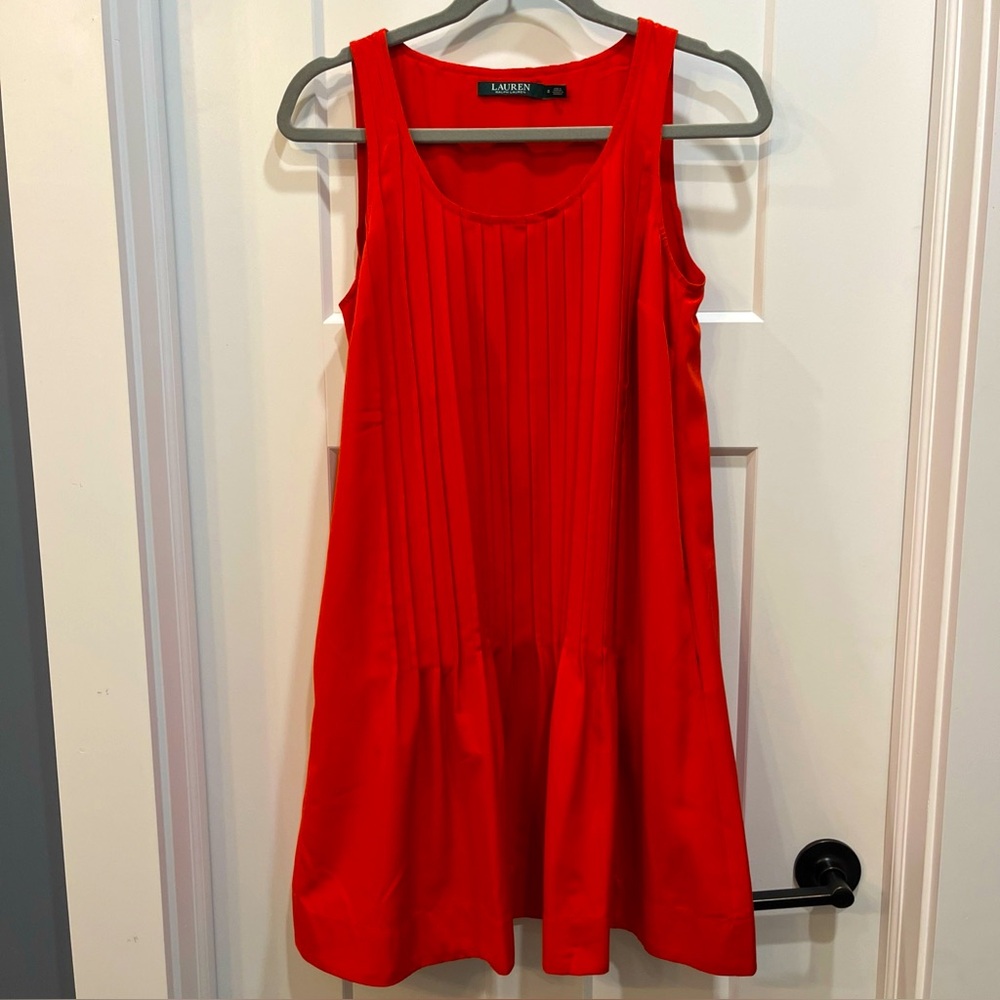 Lauren Ralph Lauren Women's Pin-Tuck Shift Dress Orange Red Size 2 Dressy Casual